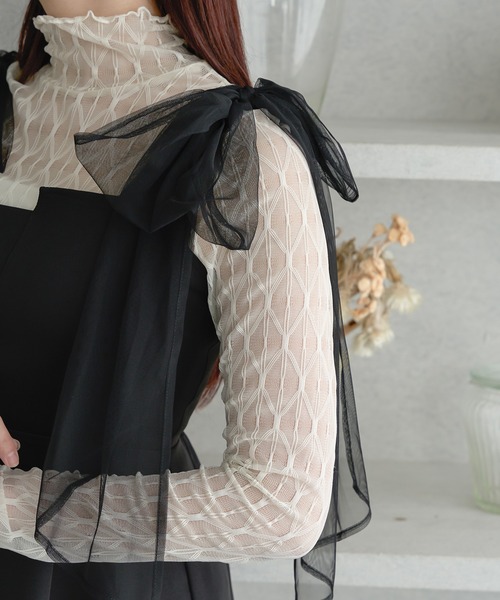 Ambre Neige(アンブルネージュ)の「ガラシアーハイネックトップス/【WEB/EC限定商品】(Tシャツ/カットソー・レディース・アイボリー/ブラック/ピンク/ダークブラウン・FREE)」の1枚目の写真