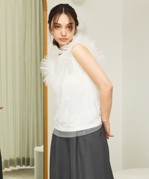 MUVEIL ミュベール　パックフリルTシャツ　半袖カットソー　フリルチュニック item153000101001-1-2.jpg
