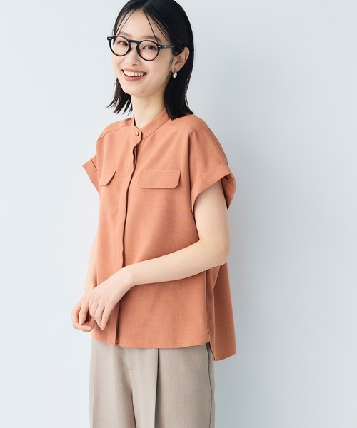 CROSS FUNCTION（クロスファンクション）の「《洗える・シワになりにくい・UVカット・接触冷感》サマナチュラバンドカラーブラウス【CF/クロスファンクション】（シャツ/ブラウス・レディース・モカ/ネイビー/ピンク/ライトベージュ/ライトブルー/チャコールグレー/ダークベージュ/ペールイエロー/ダークオレンジ/ブルー/ライトイエロー/ミント/カーキ・S/M/L/LL）」の13枚目の写真