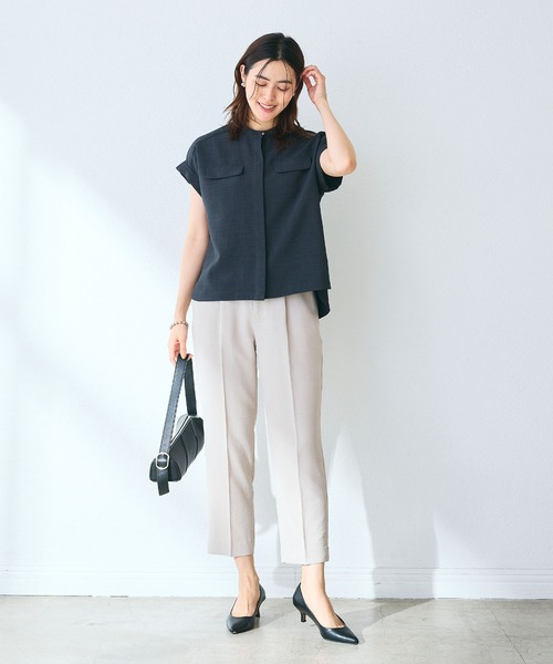 CROSS FUNCTION（クロスファンクション）の「《洗える・シワになりにくい・UVカット・接触冷感》サマナチュラバンドカラーブラウス【CF/クロスファンクション】（シャツ/ブラウス・レディース・モカ/ネイビー/ピンク/ライトベージュ/ライトブルー/チャコールグレー/ダークベージュ/ペールイエロー/ダークオレンジ/ブルー/ライトイエロー/ミント/カーキ・S/M/L/LL）」の19枚目の写真