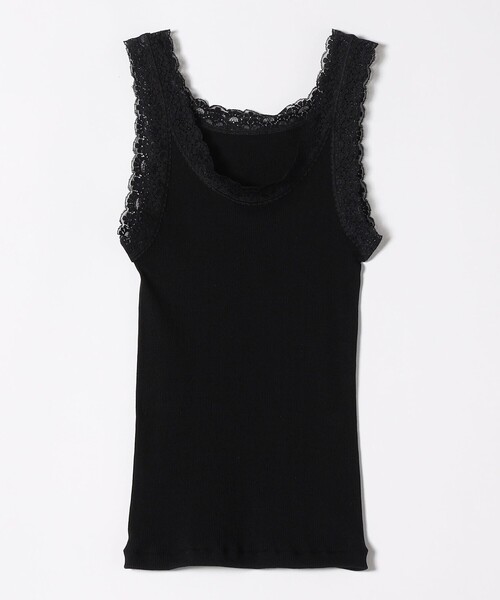 quaranciel（カランシエル）の「quaranciel:〈洗濯機可能〉リブ レース タンクトップ（キャミソール・レディース・ホワイト/ブラック・ONE SIZE）」の2枚目の写真