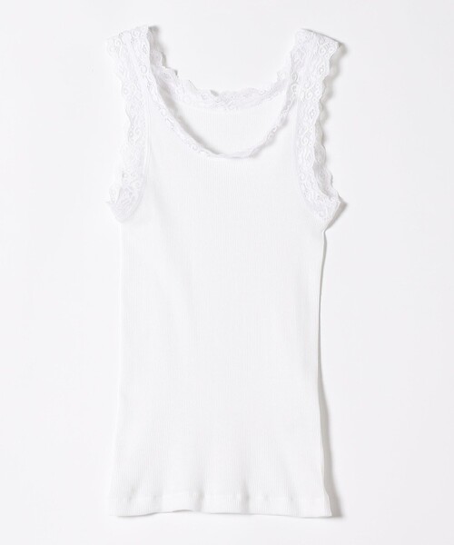 quaranciel（カランシエル）の「quaranciel:〈洗濯機可能〉リブ レース タンクトップ（キャミソール・レディース・ホワイト/ブラック・ONE SIZE）」の3枚目の写真