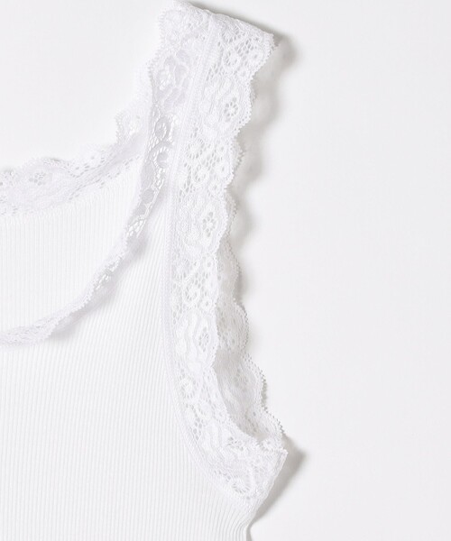 quaranciel（カランシエル）の「quaranciel:〈洗濯機可能〉リブ レース タンクトップ（キャミソール・レディース・ホワイト/ブラック・ONE SIZE）」の6枚目の写真