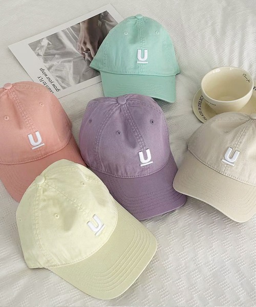 LAFFMO（ラフモ）の「ロゴ刺繍キャップ（キャップ・レディース・ホワイト/ボルドー/ピンク/ライトグリーン/イエロー/モカ/ネイビー/パープル/オフホワイト/グレー/ブラック・F）」の18枚目の写真