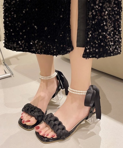 Lace Ladies(レースレディース)の「クリアソール パールライン アンクル ストラップ サンダル(サンダル・レディース・アイボリー/ブラック/ラベンダー・22.5/23/23.5/24/24.5/ 25)」の1枚目の写真