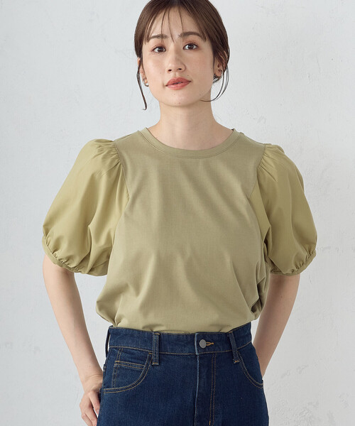COMME CA ISM（コムサイズム）の「ギャザースリーブカットソー（Tシャツ/カットソー・レディース・ホワイト/グリーン/ブラック・MEDIUM/LARGE）」の4枚目の写真