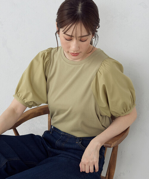 COMME CA ISM（コムサイズム）の「ギャザースリーブカットソー（Tシャツ/カットソー・レディース・ホワイト/グリーン/ブラック・MEDIUM/LARGE）」の3枚目の写真