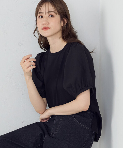 COMME CA ISM（コムサイズム）の「ギャザースリーブカットソー（Tシャツ/カットソー・レディース・ホワイト/グリーン/ブラック・MEDIUM/LARGE）」の2枚目の写真