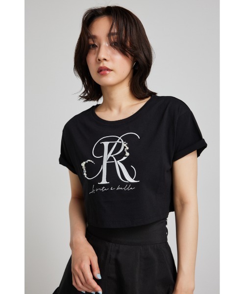 rienda（リエンダ）の「ビジューRロゴＴシャツ 春服（Tシャツ/カットソー・レディース・ブラック/ホワイト/ライトブルー・FREE）」の3枚目の写真