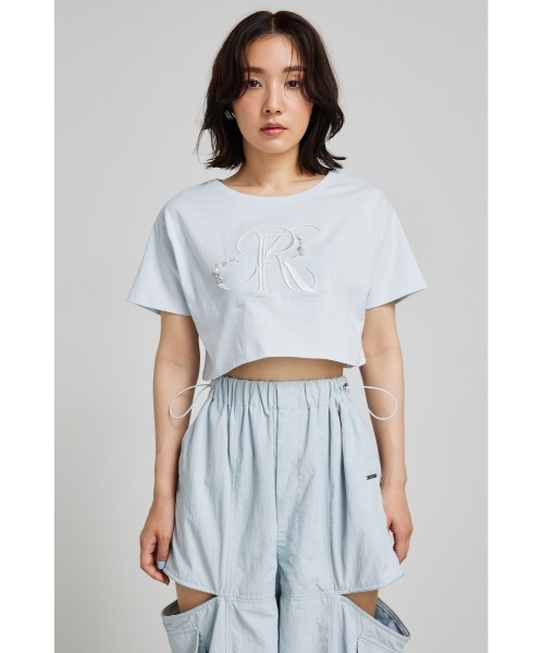 rienda（リエンダ）の「ビジューRロゴＴシャツ 春服（Tシャツ/カットソー・レディース・ブラック/ホワイト/ライトブルー・FREE）」の4枚目の写真