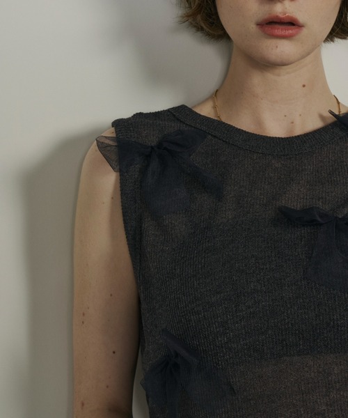 Unitage（ユニテージ）の「シアーリボンノースリトップス（Tシャツ/カットソー・レディース・ピンクベージュ/チャコールグレー/グレイッシュベージュ・FREE）」の12枚目の写真