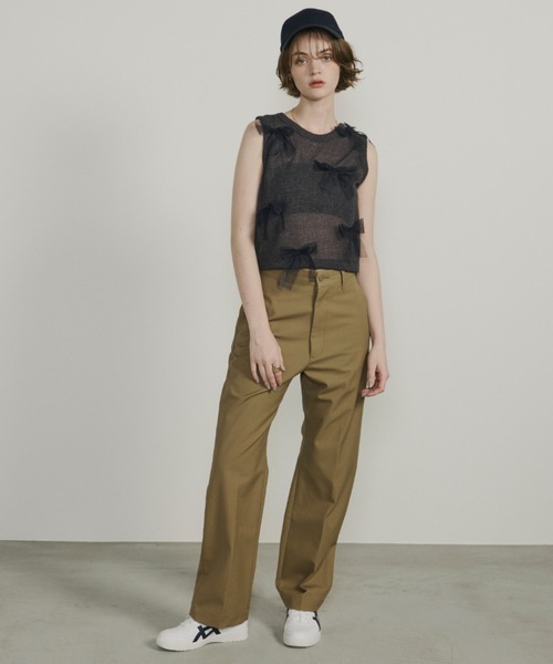 Unitage（ユニテージ）の「シアーリボンノースリトップス（Tシャツ/カットソー・レディース・ピンクベージュ/チャコールグレー/グレイッシュベージュ・FREE）」の16枚目の写真