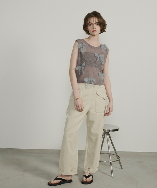 Unitage（ユニテージ）の「シアーリボンノースリトップス（Tシャツ/カットソー・レディース・ピンクベージュ/チャコールグレー/グレイッシュベージュ・FREE）」の10枚目の写真