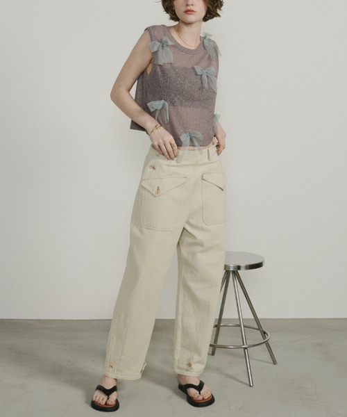 Unitage（ユニテージ）の「シアーリボンノースリトップス（Tシャツ/カットソー・レディース・ピンクベージュ/チャコールグレー/グレイッシュベージュ・FREE）」の11枚目の写真