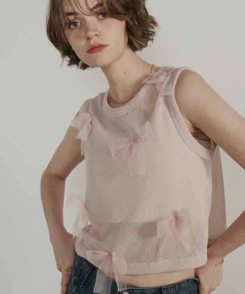 Unitage（ユニテージ）の「シアーリボンノースリトップス（Tシャツ/カットソー・レディース・ピンクベージュ/チャコールグレー/グレイッシュベージュ・FREE）」の18枚目の写真