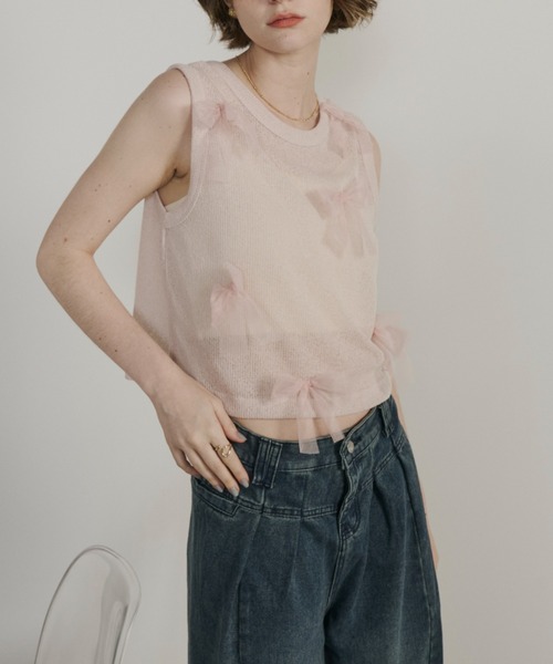 Unitage（ユニテージ）の「シアーリボンノースリトップス（Tシャツ/カットソー・レディース・ピンクベージュ/チャコールグレー/グレイッシュベージュ・FREE）」の19枚目の写真