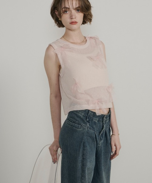 Unitage（ユニテージ）の「シアーリボンノースリトップス（Tシャツ/カットソー・レディース・ピンクベージュ/チャコールグレー/グレイッシュベージュ・FREE）」の21枚目の写真