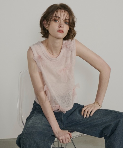 Unitage（ユニテージ）の「シアーリボンノースリトップス（Tシャツ/カットソー・レディース・ピンクベージュ/チャコールグレー/グレイッシュベージュ・FREE）」の22枚目の写真