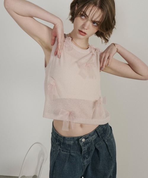 Unitage（ユニテージ）の「シアーリボンノースリトップス（Tシャツ/カットソー・レディース・ピンクベージュ/チャコールグレー/グレイッシュベージュ・FREE）」の20枚目の写真