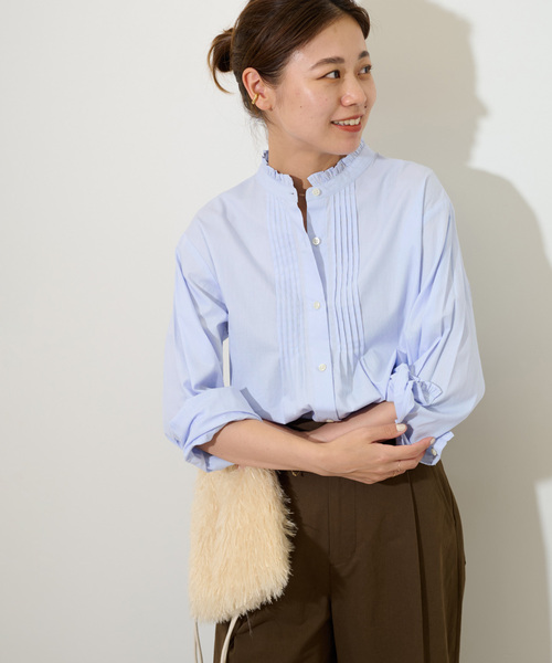 JOURNAL STANDARD relume（ジャーナルスタンダード　レリューム）の「《再入荷！》［24AW 新色追加］【洗濯機洗い可能】コットンブロードフリルブラウス（シャツ/ブラウス・レディース・ホワイト/ブルー系その他/ネイビー・FREE）」の3枚目の写真
