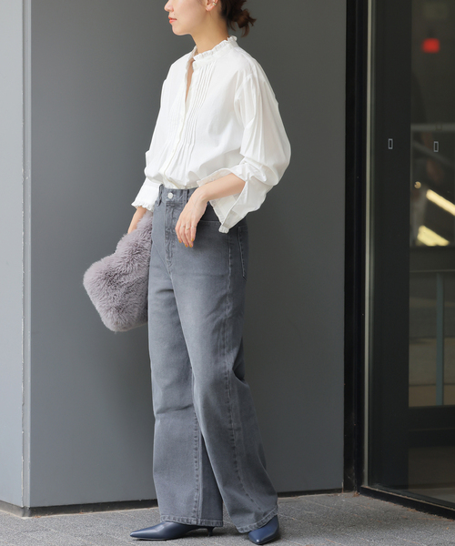 JOURNAL STANDARD relume（ジャーナルスタンダード　レリューム）の「《再入荷！》［24AW 新色追加］【洗濯機洗い可能】コットンブロードフリルブラウス（シャツ/ブラウス・レディース・ホワイト/ブルー系その他/ネイビー・FREE）」の6枚目の写真