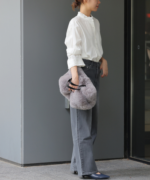 JOURNAL STANDARD relume（ジャーナルスタンダード　レリューム）の「《再入荷！》［24AW 新色追加］【洗濯機洗い可能】コットンブロードフリルブラウス（シャツ/ブラウス・レディース・ホワイト/ブルー系その他/ネイビー・FREE）」の7枚目の写真