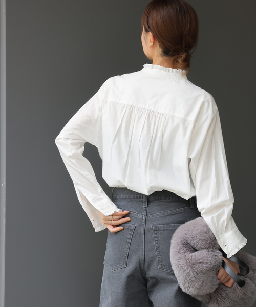 JOURNAL STANDARD relume（ジャーナルスタンダード　レリューム）の「《再入荷！》［24AW 新色追加］【洗濯機洗い可能】コットンブロードフリルブラウス（シャツ/ブラウス・レディース・ホワイト/ブルー系その他/ネイビー・FREE）」の10枚目の写真