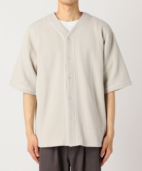 RIDING HIGH（ライディングハイ）の「WEB限定 RIDING HIGH/ ライディングハイ 別注 シアサッカージャージ BBシャツ（シャツ/ブラウス・メンズ・ベージュ/ブラック系その他・MEDIUM/LARGE）」の3枚目の写真