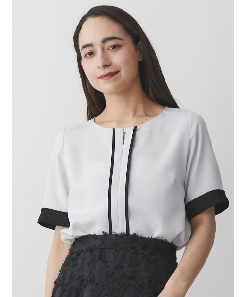 TONAL - TONAL シャツ ブラウス バイカラーフロントホック7分袖ブラウス TONAL - TONAL シャツ ブラウス バイカラーフロントホック7分袖