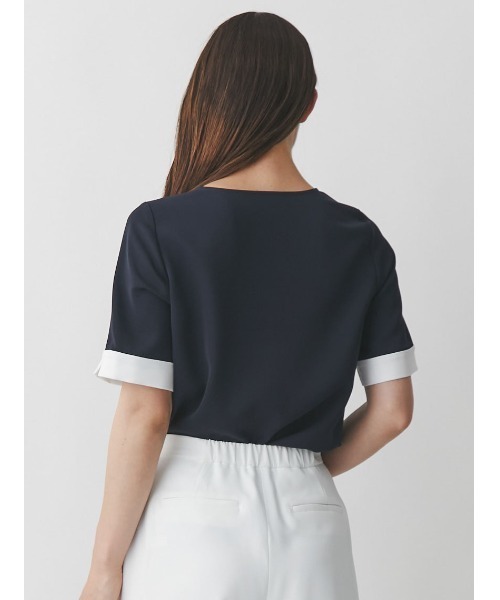 TONAL - TONAL シャツ ブラウス バイカラーフロントホック7分袖ブラウス TONAL - TONAL シャツ ブラウス バイカラーフロントホック7分袖