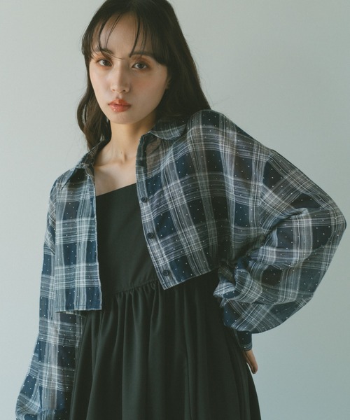VANNIE U（ヴァニーユー）の「ストーンチェックシャツ（シャツ/ブラウス・レディース・ネイビー/グリーン・FREE）」の21枚目の写真