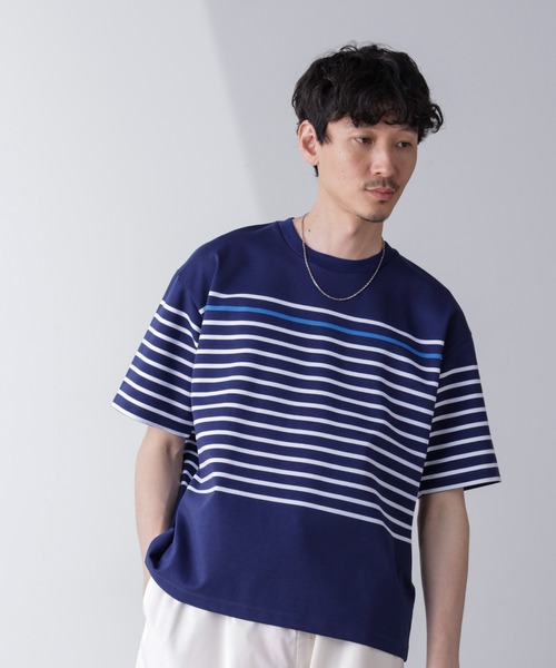 NANO universe(ナノユニバース)の「パネルボーダーリラックスTシャツ 半袖(Tシャツ/カットソー・メンズ・ホワイト/ブラック/ネイビー・S/M/L)」の15枚目の写真