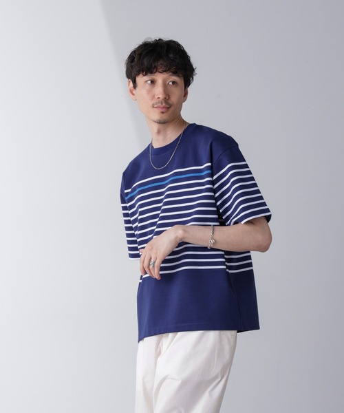 NANO universe(ナノユニバース)の「パネルボーダーリラックスTシャツ 半袖(Tシャツ/カットソー・メンズ・ホワイト/ブラック/ネイビー・S/M/L)」の14枚目の写真