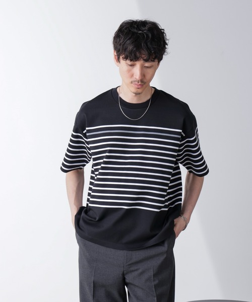 NANO universe(ナノユニバース)の「パネルボーダーリラックスTシャツ 半袖(Tシャツ/カットソー・メンズ・ホワイト/ブラック/ネイビー・S/M/L)」の8枚目の写真