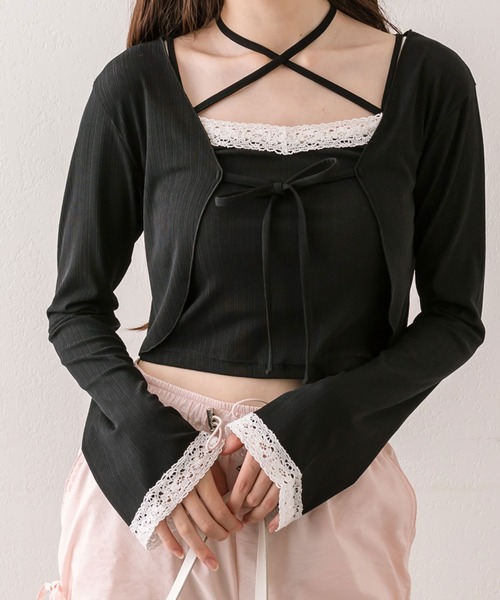 OLIVE des OLIVE（オリーブデオリーブ）の「ランダムテレコボレロアンサンブル（アンサンブル・レディース・ブラウン/ピンク/ブラック/オフホワイト・FREE）」の8枚目の写真