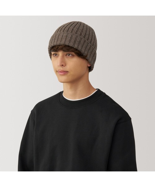 無印良品（ムジルシリョウヒン）の「おでこのチクチクを抑えた　ウール混　リブ編み　ワッチ（ニットキャップ/ビーニー・レディース・ベージュ/ブラック/チャコールグレー/マスタード/ブルー/ダークブラウン系/レンガ・55-59cm）」の21枚目の写真