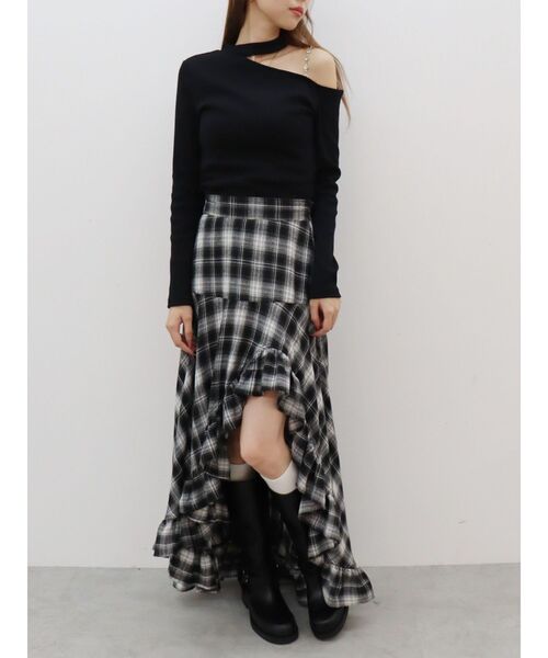 EVRIS（エヴリス）の「ランダムアシンメトリーチェックスカート（スカート・レディース・ベージュ/ネイビー/ブラック・MEDIUM/SMALL）」の17枚目の写真