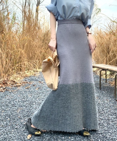 ECLIN(エクラン)の「異素材ドッキングニットAラインロングスカート(スカート・レディース・ベージュ/ブラック/グレー・L/M)」の8枚目の写真