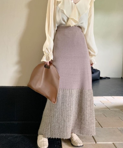 ECLIN(エクラン)の「異素材ドッキングニットAラインロングスカート(スカート・レディース・ベージュ/ブラック/グレー・L/M)」の10枚目の写真