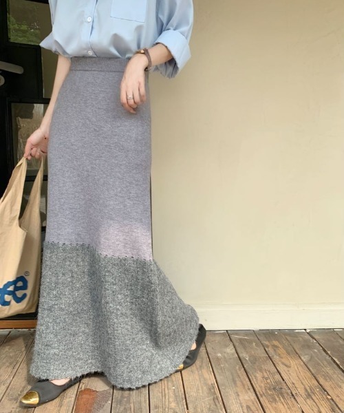 ECLIN(エクラン)の「異素材ドッキングニットAラインロングスカート(スカート・レディース・ベージュ/ブラック/グレー・L/M)」の13枚目の写真