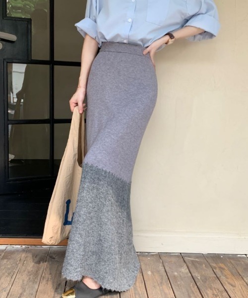 ECLIN(エクラン)の「異素材ドッキングニットAラインロングスカート(スカート・レディース・ベージュ/ブラック/グレー・L/M)」の14枚目の写真