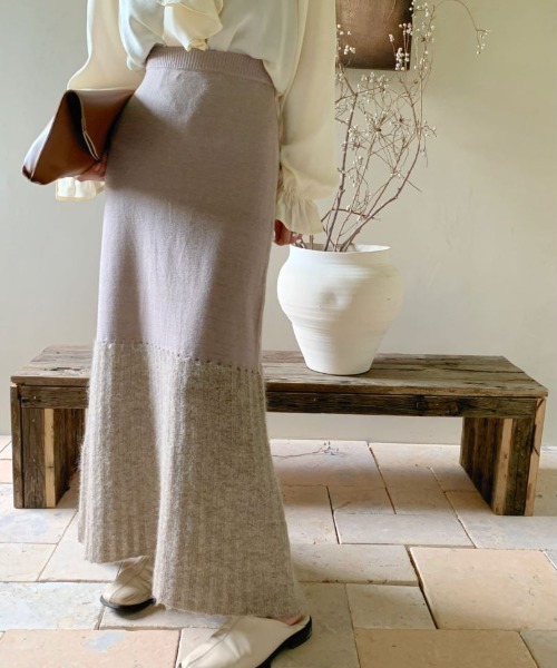 ECLIN(エクラン)の「異素材ドッキングニットAラインロングスカート(スカート・レディース・ベージュ/ブラック/グレー・L/M)」の18枚目の写真