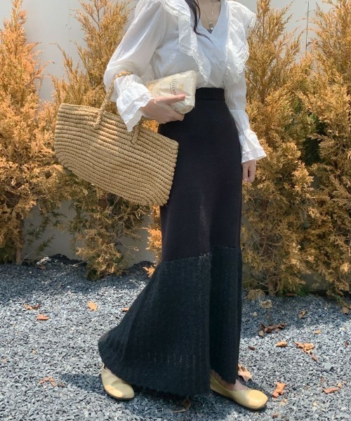 ECLIN(エクラン)の「異素材ドッキングニットAラインロングスカート(スカート・レディース・ベージュ/ブラック/グレー・L/M)」の20枚目の写真