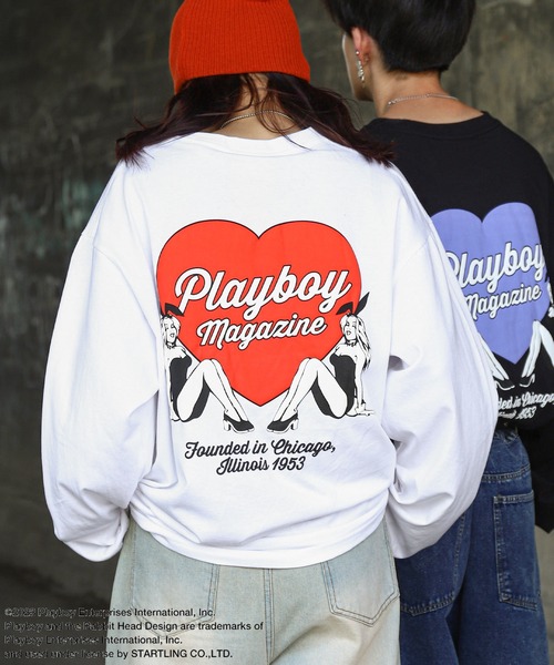 PLAYBOY(プレイボーイ)の「【PLAYBOY】×【SEQUENZ】 ハートバニー バックプリント 長袖 Tシャツ / ロンT(Tシャツ/カットソー・レディース・ホワイト/マルチ/ブラック/オレンジ・X-LARGE/LARGE/MEDIUM/SMALL)」の2枚目の写真