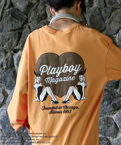 tシャツ 「PLAYBOY」×「SEQUENZ」 ハートバニー バックプリント 長袖 Tシャツ / ロンT レディース メンズ PLAYBOY】×【SEQUENZ】 ハートバニー バックプリント 長袖 T