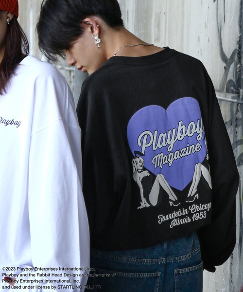 tシャツ 「PLAYBOY」×「SEQUENZ」 ハートバニー バックプリント 長袖 Tシャツ / ロンT レディース メンズ PLAYBOY】×【SEQUENZ】 ハートバニー バックプリント 長袖 T