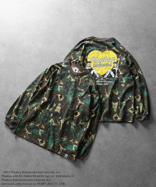 tシャツ 「PLAYBOY」×「SEQUENZ」 ハートバニー バックプリント 長袖 Tシャツ / ロンT レディース メンズ PLAYBOY】×【SEQUENZ】 ハートバニー バックプリント 長袖 T