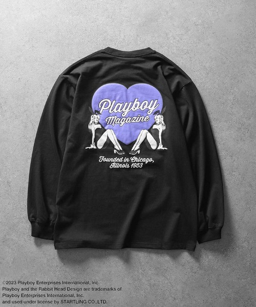 tシャツ 「PLAYBOY」×「SEQUENZ」 ハートバニー バックプリント 長袖 Tシャツ / ロンT レディース メンズ PLAYBOY】×【SEQUENZ】 ハートバニー バックプリント 長袖 T