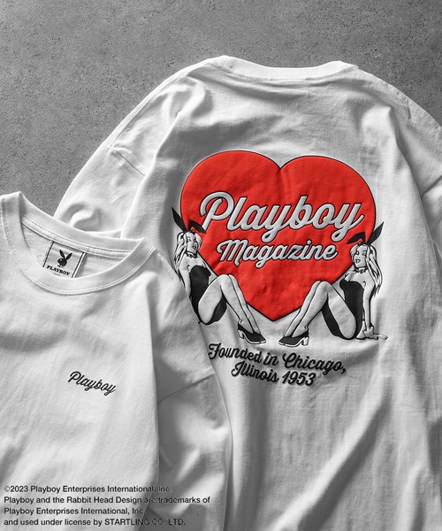 tシャツ 「PLAYBOY」×「SEQUENZ」 ハートバニー バックプリント 長袖 Tシャツ / ロンT レディース メンズ PLAYBOY】×【SEQUENZ】 ハートバニー バックプリント 長袖 T