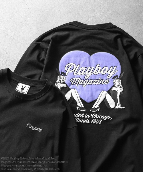 tシャツ 「PLAYBOY」×「SEQUENZ」 ハートバニー バックプリント 長袖 Tシャツ / ロンT レディース メンズ PLAYBOY】×【SEQUENZ】 ハートバニー バックプリント 長袖 T